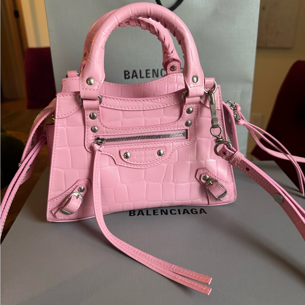 Balenciaga Pink Croc-Embossed Women's Bag